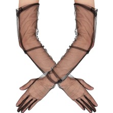 Shopwave Uzun Boy Likralı Siyah Renk Yetişkin Mega Tül Eldiven 53 cm (5047)