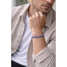 Herşey Nota Royal Lilac Hakiki Deri Erkek Bileklik – Örgü Tasarım – Çelik Mıknatıslı KILIT-1334