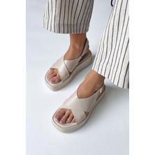 Straswans Mateo Kadın Günlük Deri Sandalet Bej