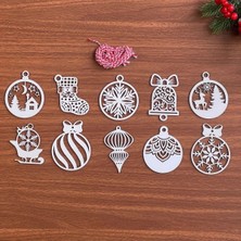 Shopwave 10 Parça Kırmızı Beyaz Ipli Karışık Model Ahşap Yılbaşı Ağaç Süsü (5047)