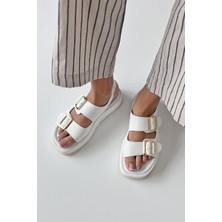 Straswans Renato Kadın Toka Detay Günlük Deri Sandalet Beyaz