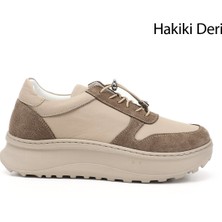 Gönderi(r) Kadın Bej Süet Lastik Bağcıklı Comfort Dolgu Taban Hakiki Deri Sneaker