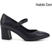 Gönderi(r) Kadın Lacivert  Sivri Burun Topuklu Mary Jane Hakiki Deri Ayakkabı