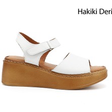 Gönderi(r) Kadın Beyaz Dolgu Taban Hakiki Deri Sandalet