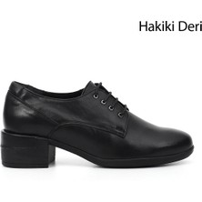 Gönderi(r) Kadın Siyah  GDZA134M0502 Bağcıklı Orta Kalın Topuklu Hakiki Deri Oxford Ayakkabı