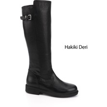 Gönderi(r) Kadın Siyah Floter Fermuarlı Kauçuk Taban Hakiki Deri Çizme