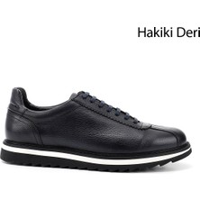 Gönderi(r) Erkek Lacivert  Bağcıklı Hakiki Deri Comfort Sneaker