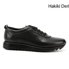Gönderi(r) Erkek Siyah  Hakiki Deri Bağcıklı Sneaker