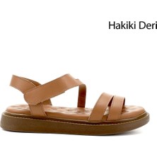Gönderi(r) Kadın Taba Cırt Bantlı Dolgu Taban Hakiki Deri Comfort Sandalet