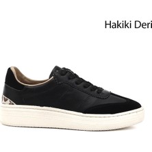 Gönderi(r) Kadın Siyah Lastik Bağcıklı Dolgu Taban Hakiki Deri Sneaker