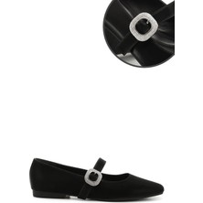 Gönderi® Kadın Siyah Saten Taşlı Bilekten Bağlı Mary Jane Babet