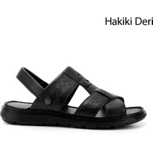 Gönderi(r) Erkek Siyah Hakiki Deri Comfort Sandalet