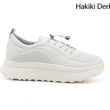 GÖNDERİ Kadın Beyaz  Lastik Bağcıklı Comfort Dolgu Taban Hakiki Deri Sneaker