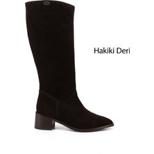 Gönderi(r) Kadın Kahve Süet Sivri Burun Kalın Topuklu Hakiki Deri Çizme