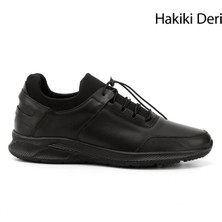 Gönderi® Erkek Siyah Bağcıklı Hakiki Deri Comfort Sneaker