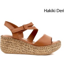 Gönderi(r) Kadın Taba Antik Cırt Bantlı Dolgu Topuk Hakiki Deri Sandalet