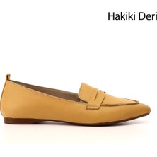 Gönderi® Kadın Hardal Sivri Burun Düz Taban Hakiki Deri Babet