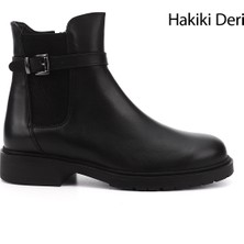 Gönderi® Kadın Siyah Tokalı Hakiki Deri Chelsea Bot