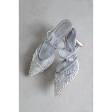 Straswans Isla Kadın File Detay Topuklu Ayakkabı Gümüş