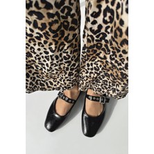 Straswans Jules Kadın Kemer Detay Kırışık Deri Babet Siyah