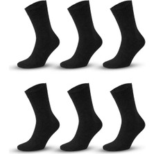 Sonnors 6 Çift Premium Organik Pamuk Dikişsiz Klasik Kadın Erkek Çorap Siyah Ofis Çorabı