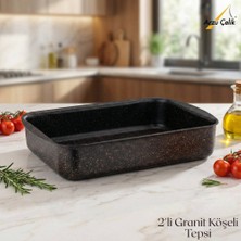 Arzu Çelik 2li Granit Köşeli Tepsi Seti - Siyah
