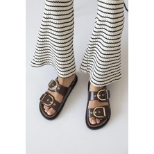 Straswans Zowie  Kadın  Toka  Detay  Günlük Konfor  Deri Terlik Kahve