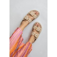 Straswans Pella  Kadın  Drop  Detay  Günlük Süet  Konfor Terlik Bej