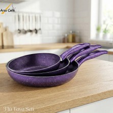 Arzu Çelik 3lü Granit Tek Saplı Tava Seti - Violet