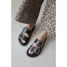 Straswans Mecy Kadın  Toka  Detay Deri  Günlük  Konfor Terlik Siyah