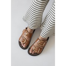 Straswans Zowie  Kadın  Toka  Detay  Günlük Konfor  Deri Terlik Taba