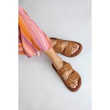 Straswans Pella  Kadın  Drop  Detay  Günlük Süet  Konfor Terlik Taba