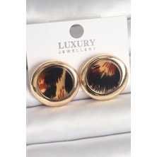 Shopwave Pirinç Gold Renk Leopar Desen Daire Model Kadın Küpe