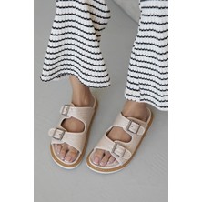 Straswans Moss Kadın Hasır Detay  Günlük Deri Terlik Bej