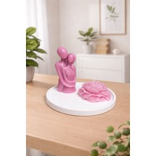 Yasmella Home Sonsuz Sarılan Çift Mum + Şakayık Mum +Yuvarlak Sunum Tepsi