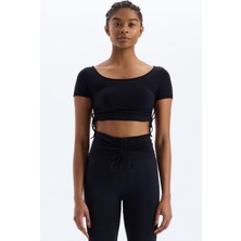 COMEUP Bağcıklı Yanlardan Büzgülü Crop Top Siyah