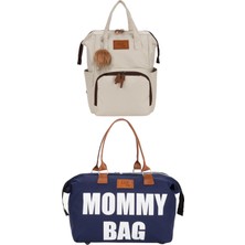 Lui Baby Anne Bebek Bakım Sırt Çantası Askı Aparatlı ve Mommy Bag Omuz Çantası Anahtarlık Hediyeli 2'li Set