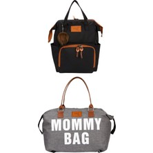 Lui Baby Anne Bebek Bakım Sırt Çantası Askı Aparatlı ve Mommy Bag Omuz Çantası Anahtarlık Hediyeli 2'li Set