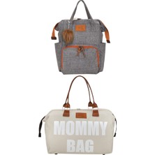 Lui Baby Anne Bebek Bakım Sırt Çantası Askı Aparatlı ve Mommy Bag Omuz Çantası Anahtarlık Hediyeli 2'li Set
