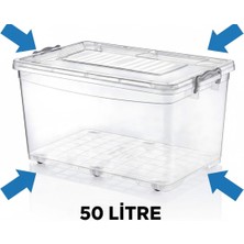 Kızılelmada 50 Litre Şeffaf Tekerlekli Çok Amaçlı Depolama Kutusu