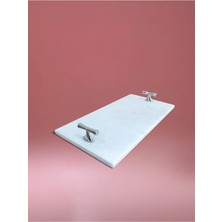 Doğal Mermer Tepsi 30X15 cm Taju Gümüş Nişan Tepsisi Damat Tepsisi Sunum Tepsi