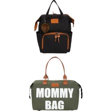 Lui Baby Anne Bebek Bakım Sırt Çantası Askı Aparatlı ve Mommy Bag Omuz Çantası Anahtarlık Hediyeli 2'li Set