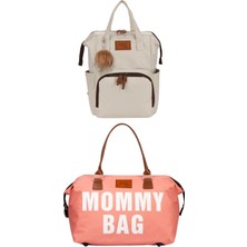 Lui Baby Anne Bebek Bakım Sırt Çantası Askı Aparatlı ve Mommy Bag Omuz Çantası Anahtarlık Hediyeli 2'li Set