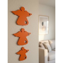 Gözeler Turuncu Dekoratif Melek Figürlü Duvar Dekoru - El Emeği Boyama 3’lü Takım - Modern Ev Hediyesi