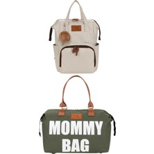 Lui Baby Anne Bebek Bakım Sırt Çantası Askı Aparatlı ve Mommy Bag Omuz Çantası Anahtarlık Hediyeli 2'li Set