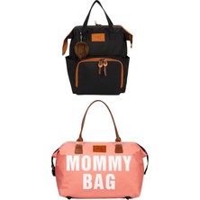 Lui Baby Anne Bebek Bakım Sırt Çantası Askı Aparatlı ve Mommy Bag Omuz Çantası Anahtarlık Hediyeli 2'li Set