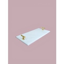 Faralya Home Doğal Mermer 30X15 cm Tepsi Taju Gold Sunum Tepsisi ,söz ve Nişan Tepsisi Damat Tepsisi