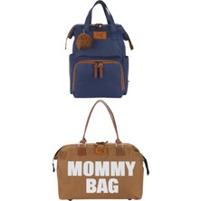 Lui Baby Anne Bebek Bakım Sırt Çantası Askı Aparatlı ve Mommy Bag Omuz Çantası Anahtarlık Hediyeli 2'li Set