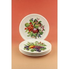 Bursa Porselen Dekor Fruit 4 Parça Porselen Pasta Tabağı
