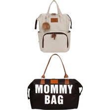 Lui Baby Anne Bebek Bakım Sırt Çantası Askı Aparatlı ve Mommy Bag Omuz Çantası Anahtarlık Hediyeli 2'li Set